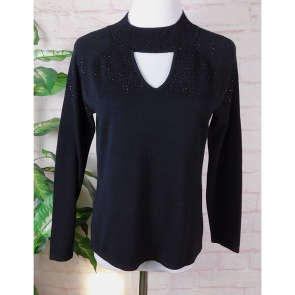 Cable Gauge S Black Keyhole Sparkle Sweater Top - Picture 1 of 10